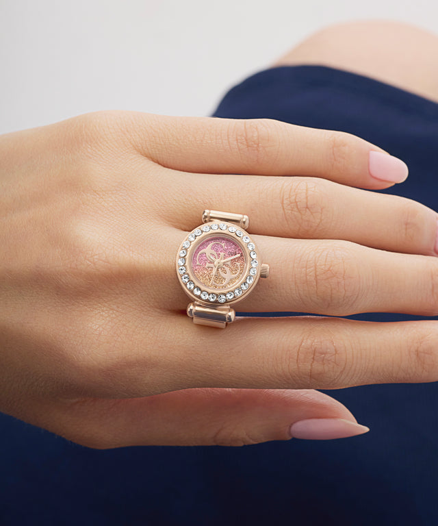 GUESS Ladies Small Anna Rose Gold Tone Analog Watch Ring