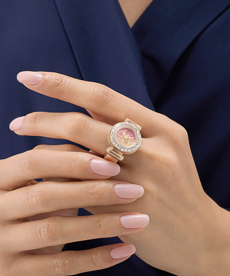 GUESS Ladies Small Anna Rose Gold Tone Analog Watch Ring