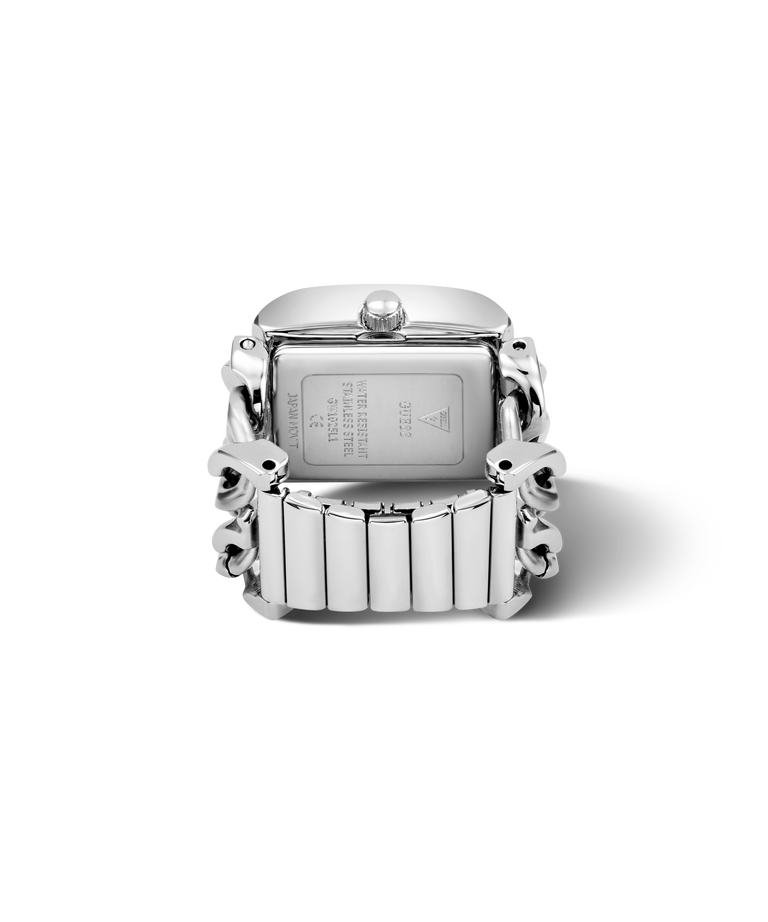 GUESS Ladies Large Mod Heavy Metal Silver Tone Analog Ring Watch