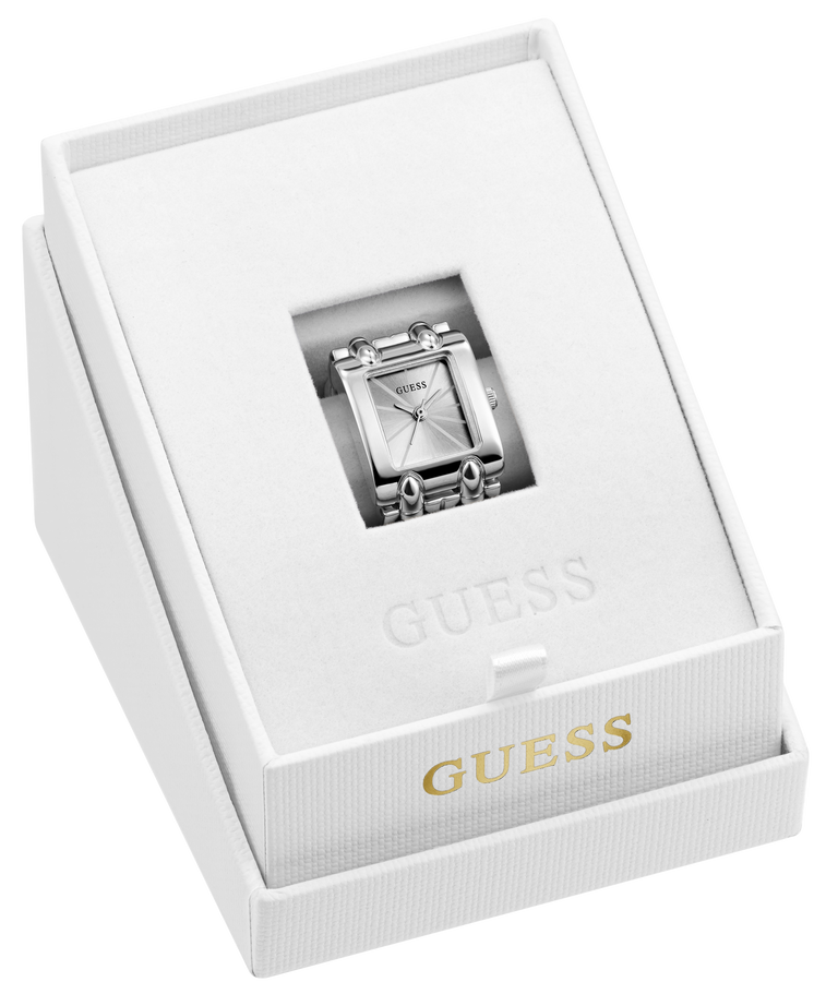 GUESS Ladies Large Mod Heavy Metal Silver Tone Analog Ring Watch