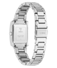 Silver watch with a metal band on a white background