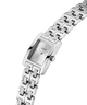 Silver Guess watch with a chain-like bracelet on a white background lifestyle