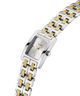 Two-tone silver and gold watch with a rectangular face on a white background lifestyle