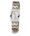 Two-tone GUESS Ladies 2-Tone Silver Tone Analog Watch with silver and gold band on a white background