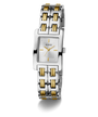 Two-tone GUESS Ladies 2-Tone Silver Tone Analog Watch with silver and gold band on a white background