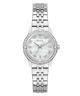 Silver Guess Colette watch with a white face on a white background