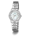Silver Guess Colette watch with a white face on a white background