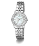 Silver Guess Colette watch with a white face on a white background