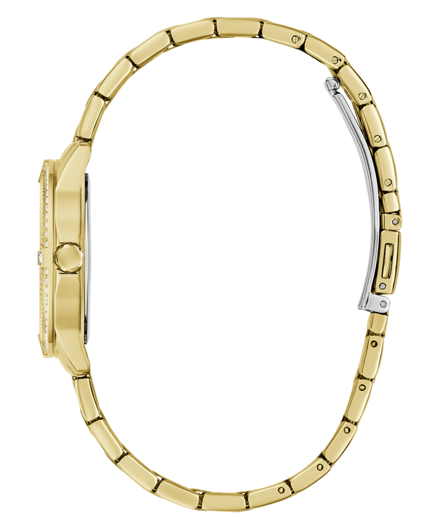 Gold watch with a white background