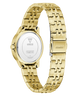 Gold watch with a white face on a white background