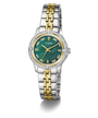 Two-tone GUESS Ladies Colette 2-Tone Analog Watch with green face on a white background