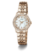 GUESS Ladies Colette Rose Gold Tone Analog Watch with a MOP face on a white background