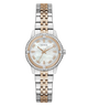 Two-tone Guess watch with a white face on a white background