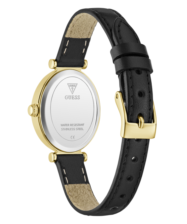 Black and gold watch with visible brand logo on a white background