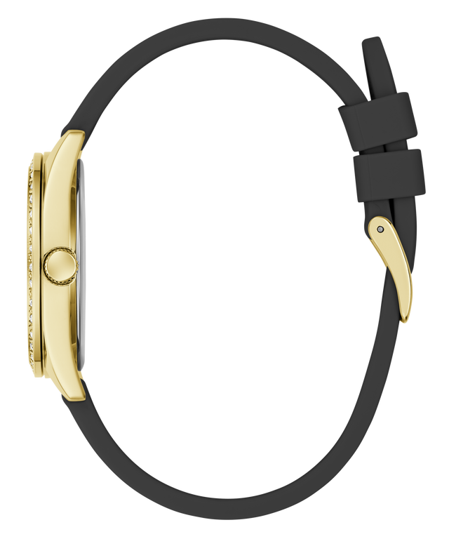 Gold watch with black strap on a transparent background