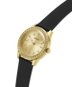 Gold watch with black strap on a transparent background lifestyle