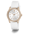 White watch with rose gold case and white strap on a transparent background