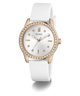 White watch with rose gold case and white strap on a transparent background