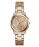 GUESS Ladies Birdie Rose Gold Tone Analog Watch with a detailed face on a white background