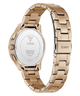 Rose gold watch with visible brand logo on a white background