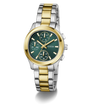GUESS Ladies Birdie 2-Tone Analog Watch with green face on a white background