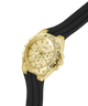 Gold watch with black strap on a white background lifestyle