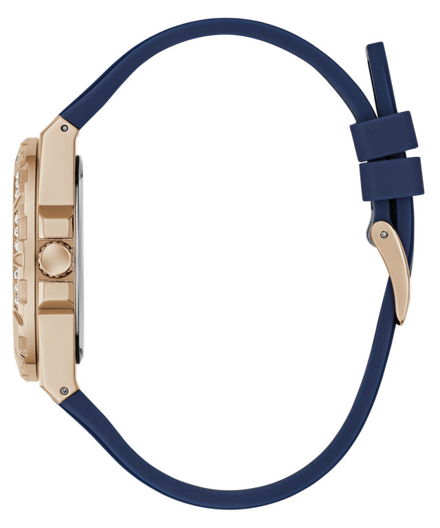 Watch with a blue strap and beige case on a transparent background