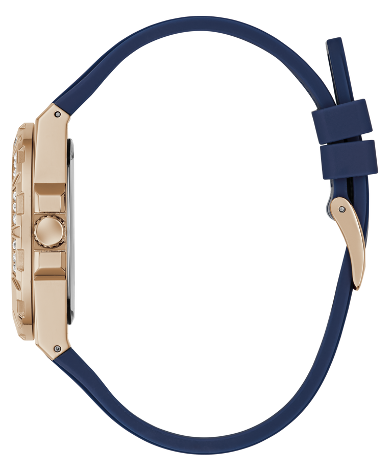 Watch with a blue strap and beige case on a transparent background