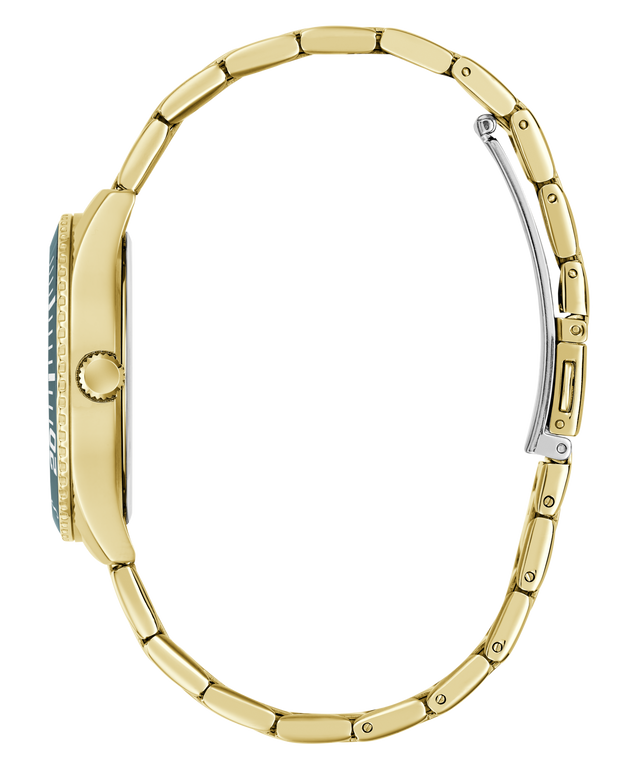 Gold watch case on a white background