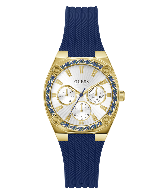 GUESS Ladies Blue Gold Tone Analog Watch