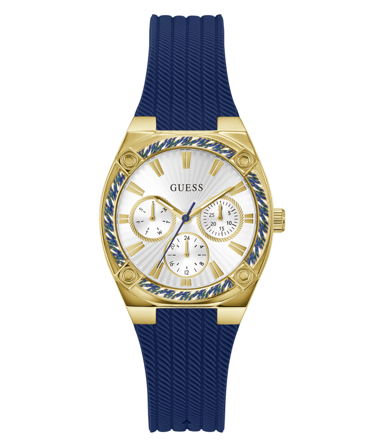 GUESS Ladies Blue Gold Tone Analog Watch