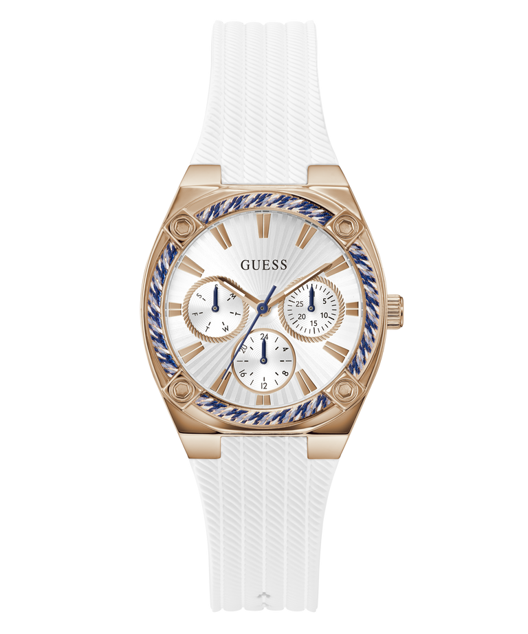 GUESS Ladies White Rose Gold Tone Analog Watch