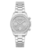 GUESS Ladies Victoria Silver Tone Analog Watch with crystal embellishments on a white background