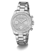GUESS Ladies Victoria Silver Tone Analog Watch watch with detailed face on a white background