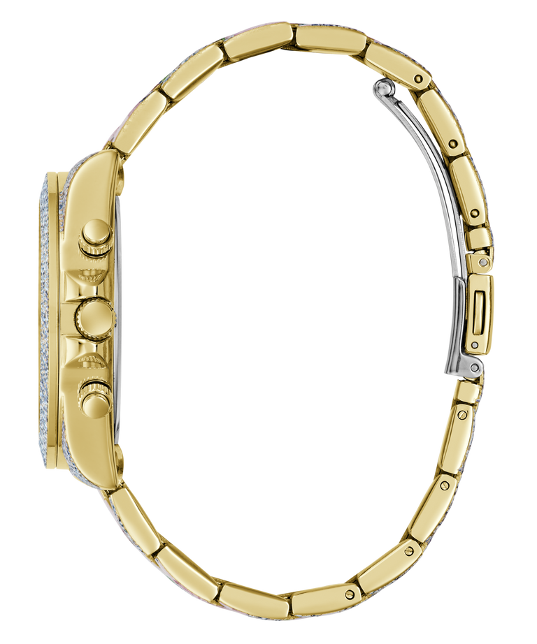 GUESS Ladies Blue Analog Watch with a detailed case on a white background