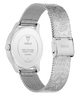 Silver watch with mesh band on a white background