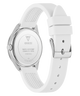 White GUESS Ladies White Silver Tone Analog Watch with a visible brand logo on a white background
