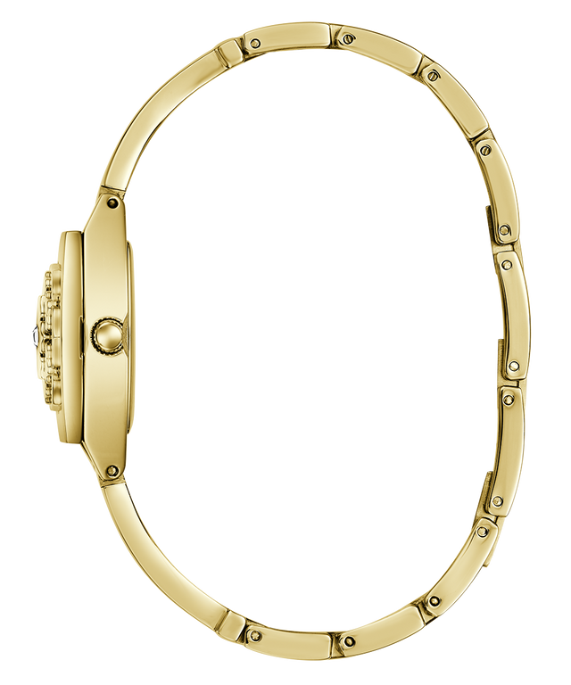 Gold watch case on a white background