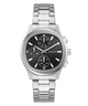 Silver GUESS Mens Palmer Silver Tone Analog Watch with black dial on a white background