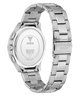 Silver Guess watch with metal band on a white background