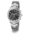 GUESS Mens Palmer Silver Tone Analog Watch with black dial on a white background