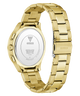 Gold watch with a visible brand logo on a white background