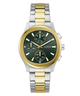 Two-tone GUESS Mens Palmer 2-Tone Analog Watch with green face and gold accents on a white background