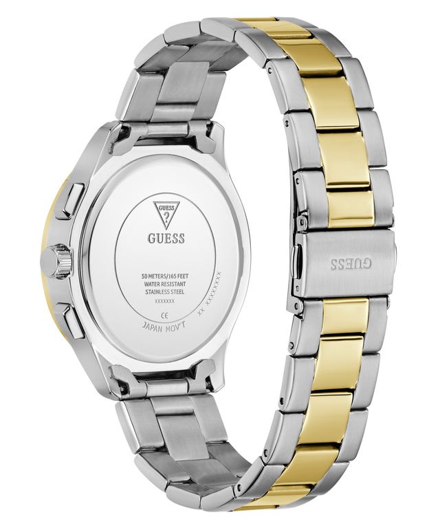 Two-tone silver and gold watch with visible brand logo on a white background