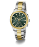 Two-tone GUESS Mens Palmer 2-Tone Analog Watch with green face and gold accents on a white background
