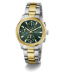 Two-tone GUESS Mens Palmer 2-Tone Analog Watch with green face and gold accents on a white background