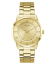 Gold GUESS Mens Gold Tone Analog Watch with a visible brand logo on a white background