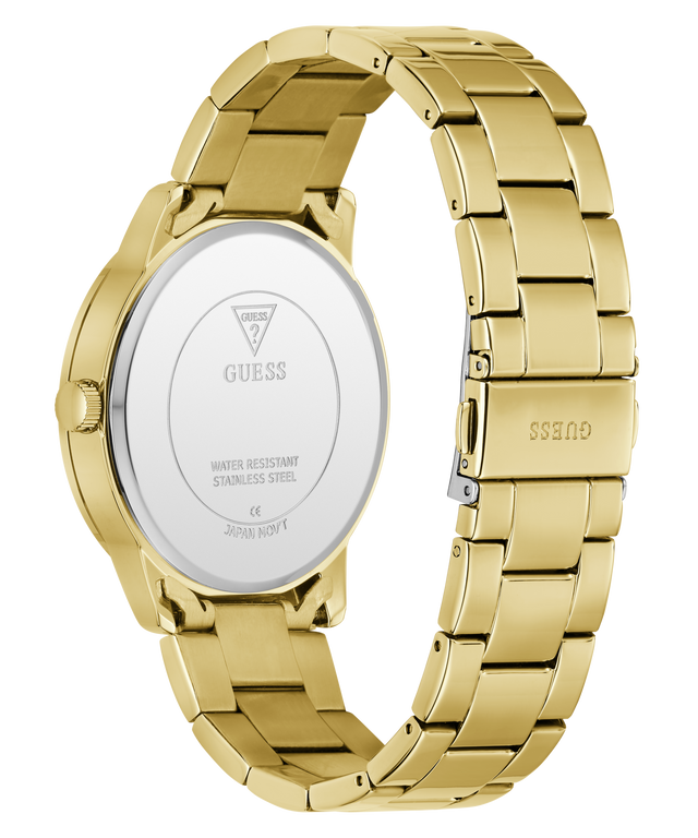 Gold watch with visible brand logo on a white background