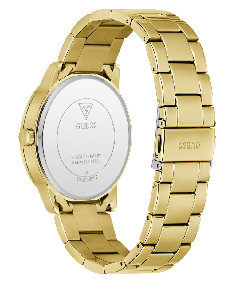 Gold watch with visible brand logo on a white background