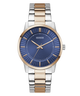 Two-tone watch with blue dial and gold accents on a white background